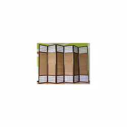 Paravent japonais 6 panneaux en bois et bambou Encadrement en bois brun foncé Papier de riz blanc et bambou Dimensions: Haute ...