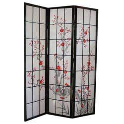 Paravent - Décoshop26 - 3 Panneaux - Bois Noir - Panneaux en Papier de Riz - Design Contemporain