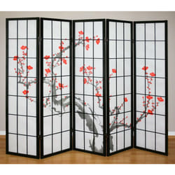 Décoshop26 - Paravent 5 panneaux japonais en bois noir 220x175cm PAR06015