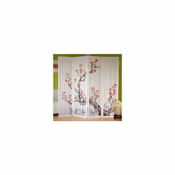 Paravent 4 panneaux en bois blanc pliable Matériaux et couleur: Structure : bois Panneaux : papier de riz blanc Motif Cerisie ...