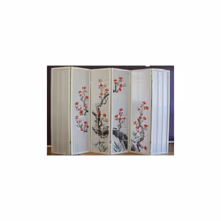 Paravent 6 panneaux en bois blanc pliable Matériaux et couleur: Structure : bois Panneaux : papier de riz blanc Motif Cerisie ...
