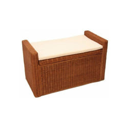 Banc banquette / coffre de rangement en rotin couleur miel BAN04016