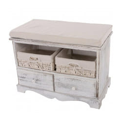 Banquette banc en bois avec 2 paniers et tiroirs blanc 42x62x33cm BAN04024