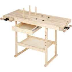 Tabli d'atelier en bois de pin avec tiroir et étagère charge max 200 kg 127 cm banc table de travail bricolage menuisier