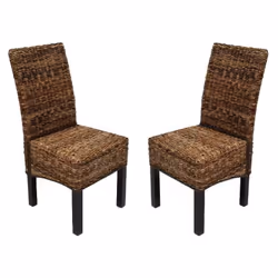 Lot de 2 chaises assise et dossier en feuilles de banane tressées Structure et piètement en bois foncé Dimensions (environ):  ...