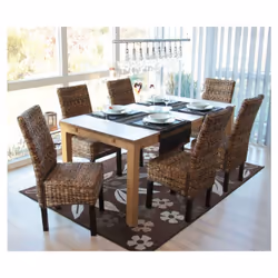 Lot de 6 chaises assise et dossier en feuilles de banane tressées Structure et piètement en bois foncé Dimensions (environ):  ...