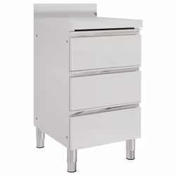 Armoire de cuisine commerciale - Inox - 96 cm - 3 tiroirs - Pieds réglables - Dosseret 10 cm