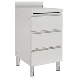 Armoire de cuisine commerciale - Inox - 96 cm - 3 tiroirs - Pieds réglables - Dosseret 10 cm