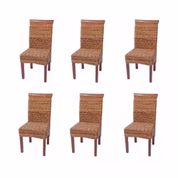 Lot de 6 chaises assise et dossier en feuilles de banane tressées Structure et piètement en bois Dimensions (environ): LxPxH  ...