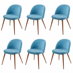 Lot de 6 chaises de salle à manger tissu velours bleu en bois style retro