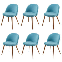 Lot de 6 chaises de salle à manger tissu velours bleu en bois style retro