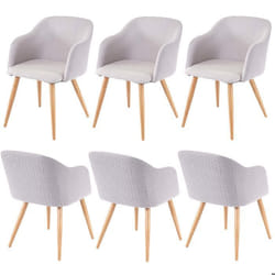 Chaises de salle à manger - Design rétro - Lot de 6 - Accoudoirs - Tissu gris clair - Confortables
