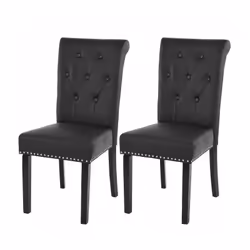 Chaise de salle à manger lot de 2 synthétique noir, pieds foncés avec rivets décoratifs pieds en bois massif dossier rembourr ...