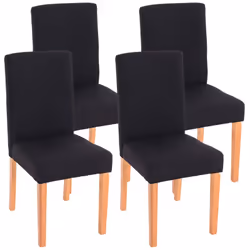 Lot de 4 chaises de salle à manger tissu noir anthracite pieds clairs. Assise et dossier rembourrés Coins et bords arrondis D ...