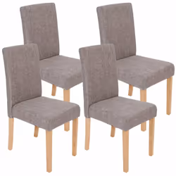 Lot de 4 chaises de salle à manger tissu gris pieds clairs. Assise et dossier rembourrés Coins et bords arrondis Design moder ...