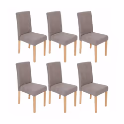 Lot de 6 chaises de salle à manger tissu gris pieds clairs. Assise et dossier rembourrés Coins et bords arrondis Design moder ...