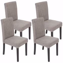 Lot de 4 chaises de salle à manger tissu gris pieds foncés. Assise et dossier rembourrés Coins et bords arrondis Design moder ...