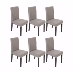 Lot de 6 chaises de salle à manger tissu gris pieds foncés. Assise et dossier rembourrés Coins et bords arrondis Design moder ...