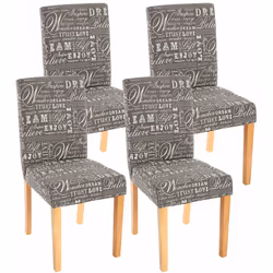 Lot de 4 chaises de salle à manger tissu imprimé gris pieds clairs. Assise et dossier rembourrés Coins et bords arrondis Desi ...