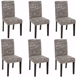 Lot de 6 chaises de salle à manger tissu imprimé gris pieds foncés. Assise et dossier rembourrés Coins et bords arrondis Desi ...