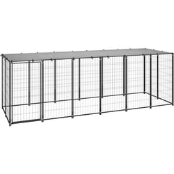 Chenil extérieur cage enclos parc animaux chien 330 x 110 x 110 cm acier noir et gris