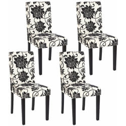 Lot de 4 chaises de salle à manger en tissu imprimé blanc&noir pieds foncés CDS04122