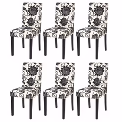 Lot de 6 chaises de salle à manger en tissu imprime blanc&amp noir pieds fonces