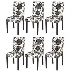 Lot de 6 chaises de salle à manger en tissu imprime blanc&amp noir pieds fonces