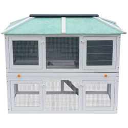 Helloshop26 - Cage clapier double pour animaux 130 x 68 x 105 cm bois vert blanc