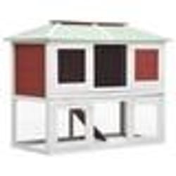 Cage clapier double pour animaux - Non spécifié - 115 cm - Bois de sapin - Rouge - 2 niveaux
