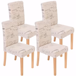 Lot de 4 chaises de salle à manger en tissu crème imprimé gris-noir pieds clairs Assise et dossier rembourrés Coins et bords  ...