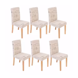 Lot de 6 chaises de salle à manger en tissu crème imprimé gris-noir pieds clairs Assise et dossier rembourrés Coins et bords ...