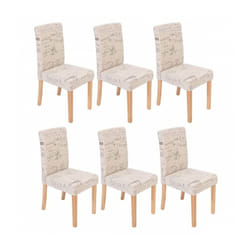Lot de 6 chaises de salle à manger en tissu crème imprimé pieds clairs CDS04229