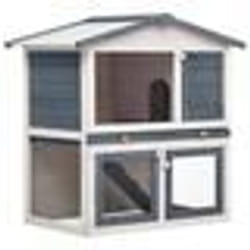 Clapier - Bois - 3 portes - 94 x 60 x 98 cm - Gris et blanc - Pour lapins