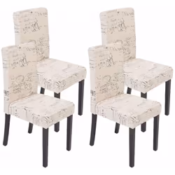Lot de 4 chaises de salle à manger en tissu crème imprimé gris-noir pieds foncés Assise et dossier rembourrés Coins et bords  ...