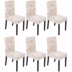 Chaises de salle à manger en tissu crème imprimé pieds foncés - Décoshop26 - Lot de 6 - Design contemporain