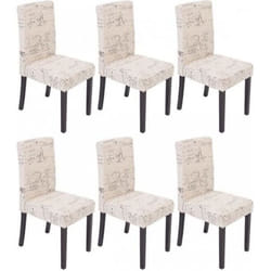 Chaises de salle à manger en tissu crème imprimé pieds foncés - Décoshop26 - Lot de 6 - Design contemporain