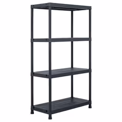 Étagère de rangement - Non spécifié - 60 x 30 x 138 cm - Plastique noir - 100 kg capacité - 4 niveaux