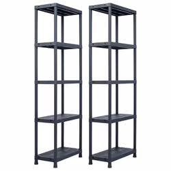 etageres de rangement 2 pieces 125 kg 60 x 30 x 180 cm plastique noir