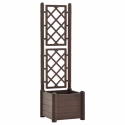 Jardiniere avec treillis 43 x 43 x 142 cm PP jardin plantes fleurs moka