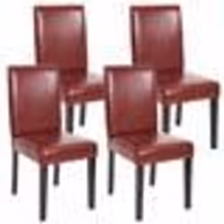 Lot de 4 chaises de salle à manger synthetique rouge/brun pieds fonces