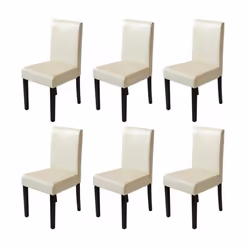 Lot de 6 chaises de salle à manger simili-cuir crème pieds foncés CDS04242
