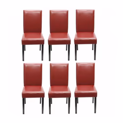 Lot de 6 chaises rouge pieds foncés Assise et dossier rembourrés Coins et bords arrondis Design moderne Pieds antidérapants ( ...