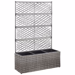 Jardiniere lit sureleve plantes fleurs jardin en treillis 3 pots 83 x 30 x 130 cm resine tressee gris