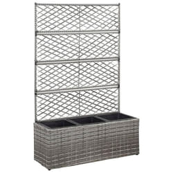 Jardiniere lit sureleve plantes fleurs jardin en treillis 3 pots 83 x 30 x 130 cm resine tressee gris