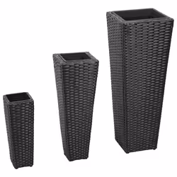 Jardiniere lit sureleve plantes fleurs jardin 3 pieces resine tressee noir