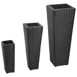 Jardiniere lit sureleve plantes fleurs jardin 3 pieces resine tressee noir