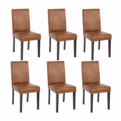 Lot de 6 chaises marron vieilli style vintage pieds foncés Assise et dossier rembourrés Coins et bords arrondis Design modern ...