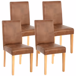 Lot de 4 chaises marron vieilli style vintage pieds clairs Assise et dossier rembourrés Coins et bords arrondis Design modern ...