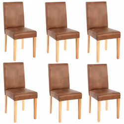 Lot de 6 chaises marron vieilli style vintage pieds clairs Assise et dossier rembourrés Coins et bords arrondis Design modern ...